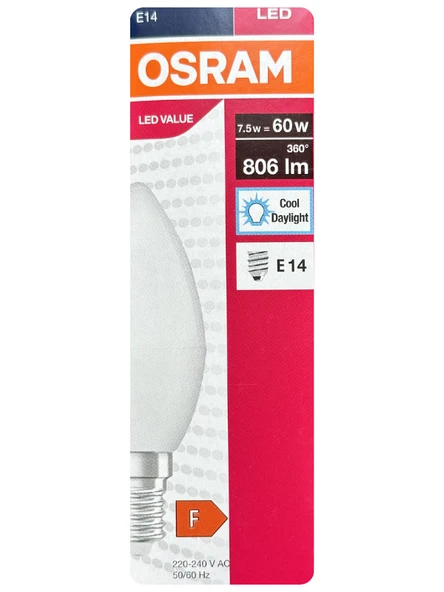 (1 Adet) Ledvance 7,5W Beyaz Işık (6500K) E14 Duylu (İnce Duy) Led Ampul ürün görseli 1