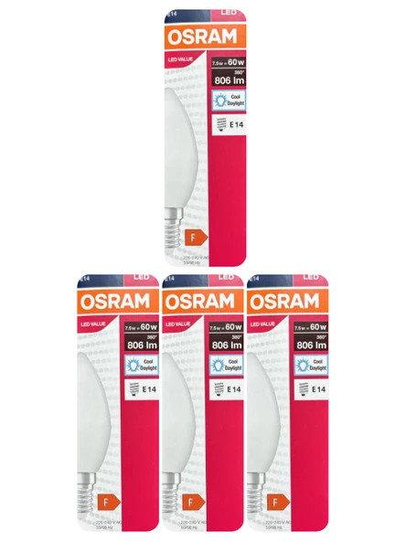 (4 Adet) Ledvance 7,5W Beyaz Işık (6500K) E14 Duylu (İnce Duy) Led Ampul ürün görseli 1