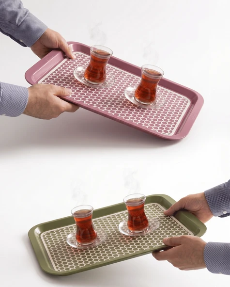 Kaydırmaz Tabanlı Servis Tepsi Sunum Tepsisi Orta Boy-1136-01 Bordo,Yeşil ürün görseli 1