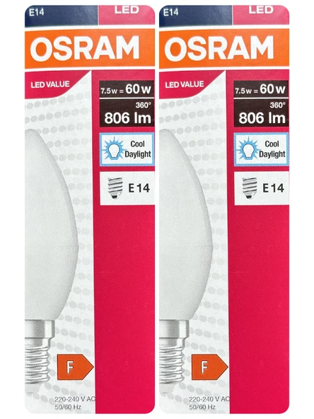 (2 Adet) Ledvance 7,5W Beyaz Işık (6500K) E14 Duylu (İnce Duy) Led Ampul ürün görseli 1