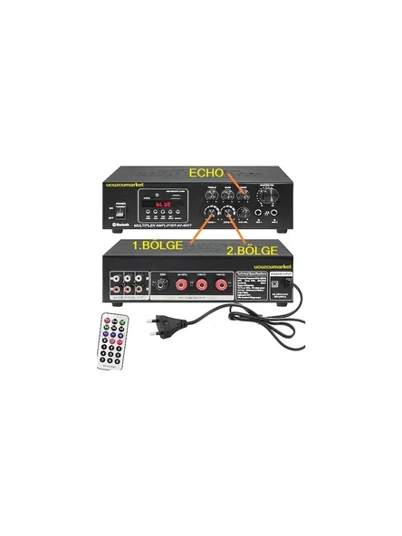 200W Hat Trafolu 2 Kanal(Bölge) Amfi (Iki Mikrofon Giriş / Bluetooth USB / Sd Kart / Mp3) ürün görseli 1