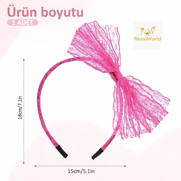 80’ler 90’lar Neon Pembe Dantel Taç Fiyonklu ürün görseli 1