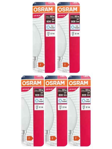 (5 Adet) Ledvance 7,5W Beyaz Işık (6500K) E14 Duylu (İnce Duy) Led Ampul ürün görseli 1