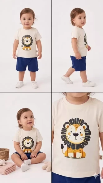 6/24 Ay Keten Şortlu Basic Bebek Takımı ürün görseli 1