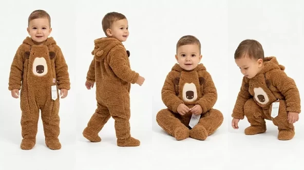 3/12 Ay Peluş Kumaş Çift Fermuarlı Bebek Tulumu ürün görseli 1