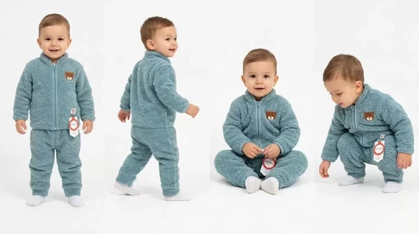 6/24 Ay Peluş Kumaş Fermuarlı Bebek Takımı ürün görseli 1