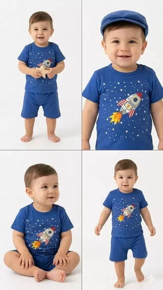6/24 Ay Roket Baskılı 2li Bebek Takımı ürün görseli 1
