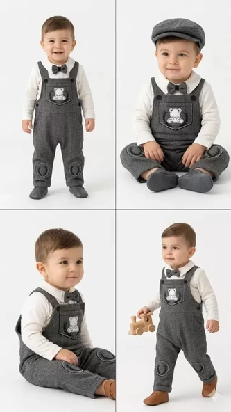 3/18 Ay Kasketli 3 Parça Salopet Bebek Takımı ürün görseli 1
