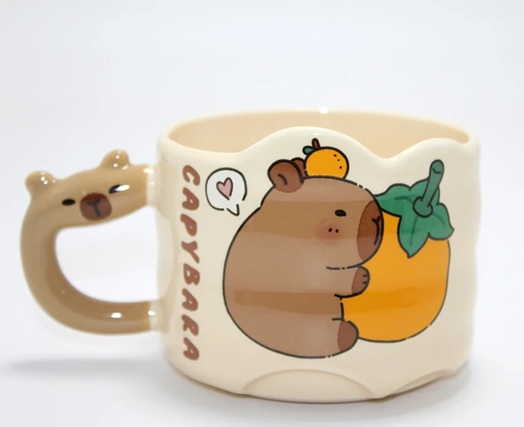 Capybara Figürlü Yayvan Formlu Porselen Kupa Bardak Alk5044 ürün görseli 1