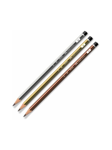 Faber-Castell Üçgen Mercanlı Kurşun Kalem 2B 12 Li Kutu Metalik Renkler ürün görseli 1