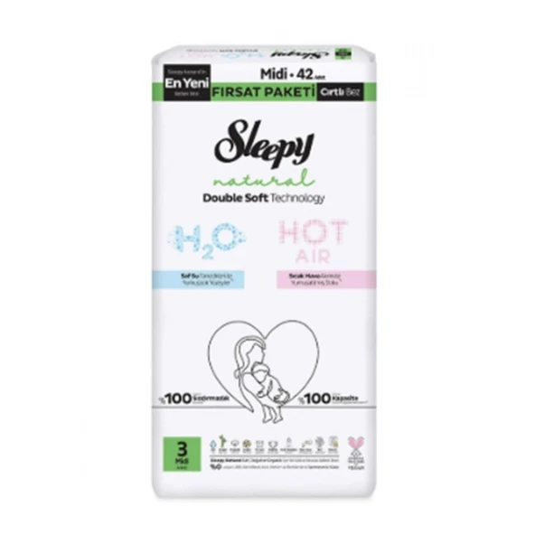 Sleepy Natural Double Soft Bebek Bezi Fırsat Paketi 3 Beden 42 Adet ürün görseli 1