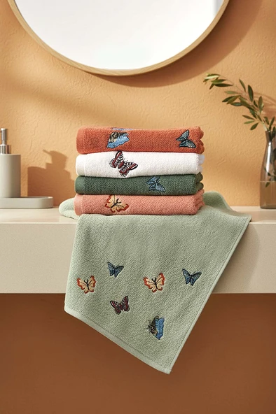 Kelebek Nakışlı 5'li %100 Pamuklu Havlu Seti 50x90 cm ürün görseli 1