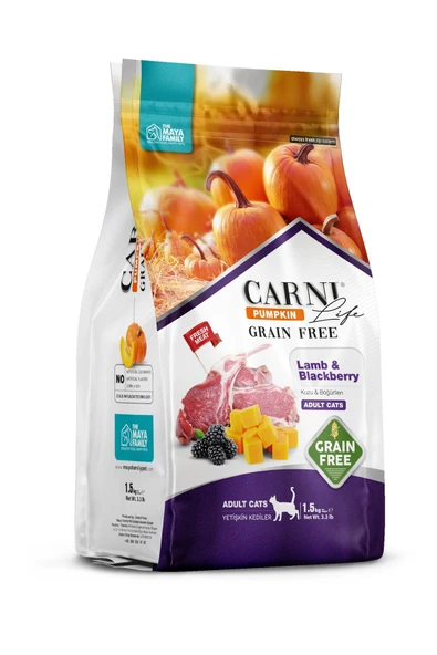 Carni Life Pumpkin Tahılsız Kuzulu Ve Böğürtlenli Yetişkin Kedi Maması 1.5 Kg ürün görseli 1