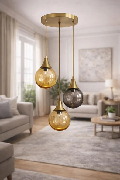 akyzlighting 3'lü Glop Cam Sarkıt Eskitme Avize Eskitme 20 x 60 ürün görseli 1