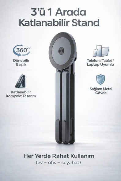 Magstone 3in1 Ayarlanabilir Laptop Tablet Telefon Standı Döner MagSafe Uyumlu Yükseklik Ayarlı ürün görseli 1