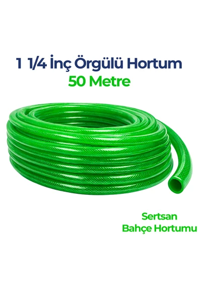 Örgülü Su Hortumu 1 1/4 İnç 50 Metre Yeşil Dayanıklı Bahçe Hortumu ürün görseli 1