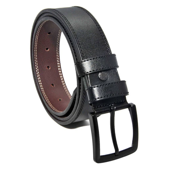 Siyah Suni Deri Çift Dikişli Model 4 cm.lik Spor Kemer // XD-7000-11-ST ürün görseli 1