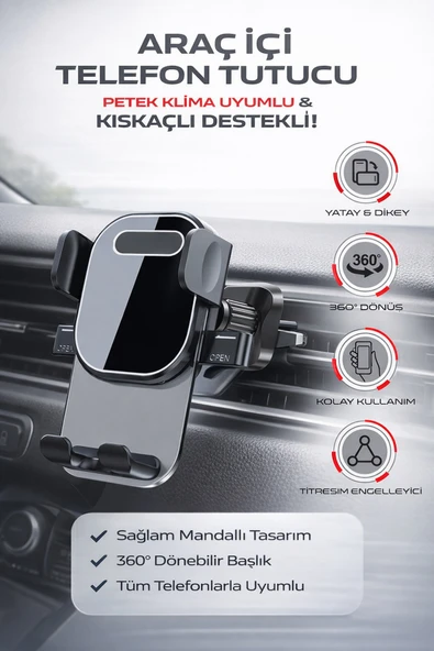 Araç İçi havalandırma Telefon Tutucu Petek Kıskaçlı 360° Döner Sabitleyici Destekli Universal Tutucu ürün görseli 1