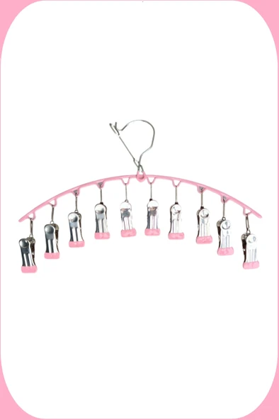 Çoklu Şal Askısı, Metal Mandallı Şal Askısı, 10 Mandallı Askı, Pembe, 1 Adet ürün görseli 1