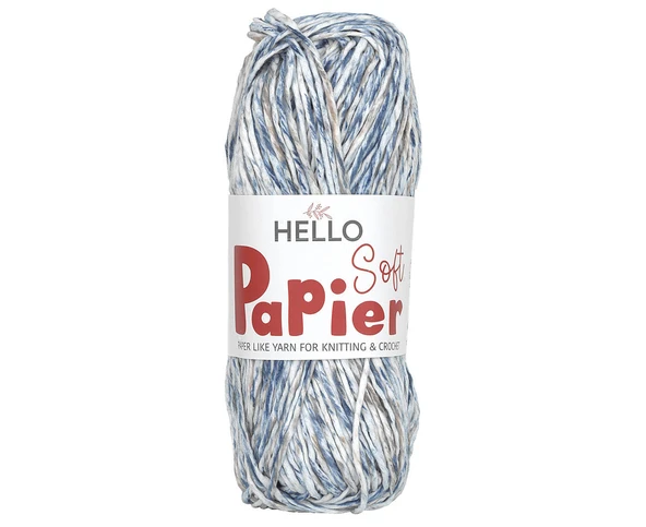 Hello Soft Papier Kağıt İp Örgü Çanta İpi 100 Gram 100 Metre Ebruli Mavi P17 ürün görseli 1