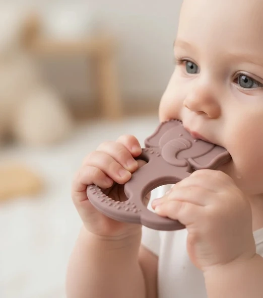 Babyjem Silikon Fil Diş Kaşıyıcı Mocha ürün görseli 1
