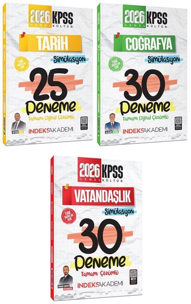İndeks Akademi 2026 KPSS Tarih+Coğrafya+Vatandaşlık Simülasyon 85 Deneme 3 lü Set İndeks Akademi Yayıncılık ürün görseli 1