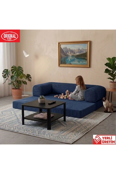 HEREV 180X90 SÜNGER KANEPE YIKANABİLİR KADİFE KUMAŞLI KOLTUK Lacivert ürün görseli 1