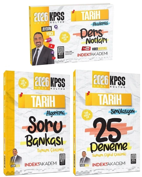 İndeks Akademi 2026 KPSS Tarih Akademisi Video Ders Notları + Soru Bankası + 25 Deneme 3 lü Set - Aydın Yüce İndeks Akademi Yayıncılık ürün görseli 1