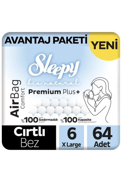 Sleepy Bio Natural Premium Plus Airbag Comfort Avantaj Paketi Bebek Bezi 6 Numara Xlarge 64 Adet ürün görseli 1