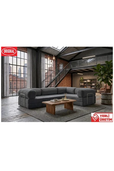 HEREV KK300X200 KÖŞE KOLTUK 2 YATAKLI FİTİLLİ KADİFE KUMAŞLI ŞARK KÖŞE Siyah ürün görseli 1