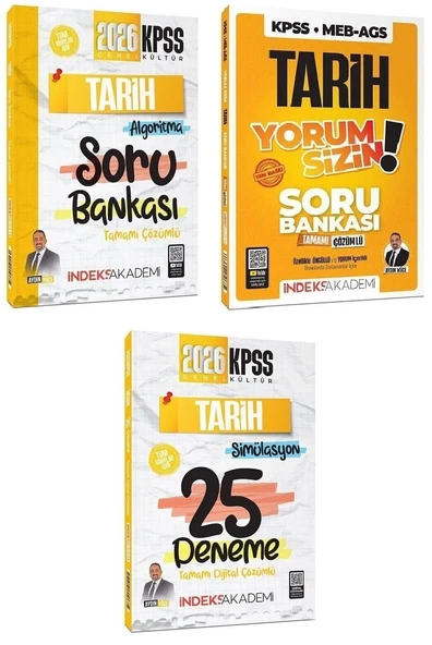 İndeks Akademi 2026 KPSS Tarih Algoritma + Yorum Sizin Soru Bankası + 25 Deneme 3 lü Set - Aydın Yüce İndeks Akademi Yayıncılık ürün görseli 1
