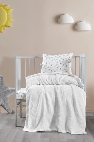 Sabia %100 Pamuk Bebek Müslin Takımı | 3’lü Set – Çarşaf, Yastık, Müslin Battaniye ürün görseli 1