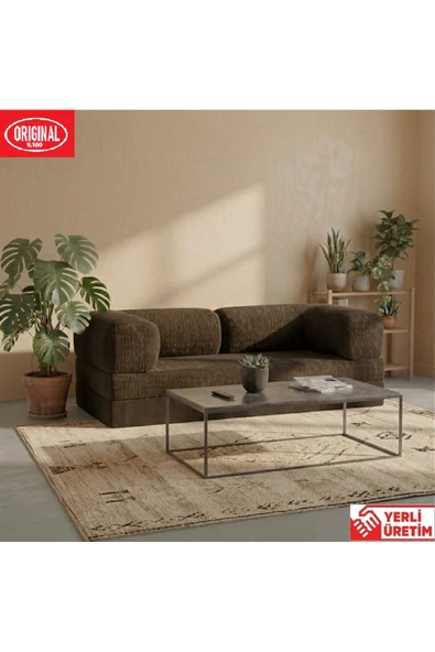 HEREV 180X90 SÜNGER KANEPE YIKANABİLİR KADİFE KUMAŞLI KOLTUK Kahverengi ürün görseli 1