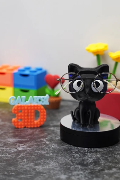 Kedi Gözlük Standı, Gözlük Tutucu Dekoratif Plastik Obje 14x9 cm Siyah ürün görseli 1
