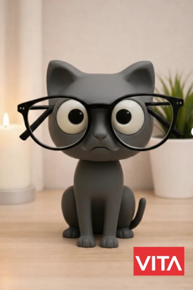 glowify prime glowify prime SEVİMLİ SİYAH KEDİ Gözlük Standı Dekoratif Gözlük Tutucu Masaüstü Gözlük Standı Hediye Organizer Gri ürün görseli 1