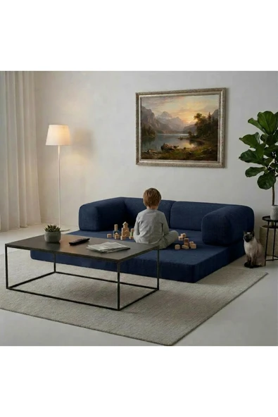 HEREV 180X90 SÜNGER KANEPE YIKANABİLİR KADİFE KUMAŞLI KOLTUK ANTRASİT ürün görseli 1