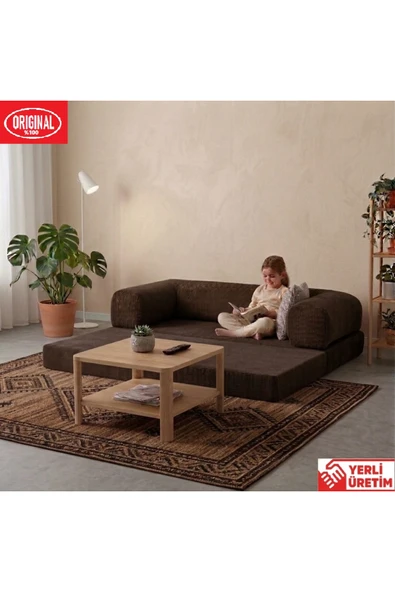 HEREV K180X180 KÖŞE TAKIMI MODÜLER L TİPİ ŞARK KÖŞE ORJİNAL SÜNGERLİ KADİFE KUMAŞLI KANEPE Kahverengi ürün görseli 1
