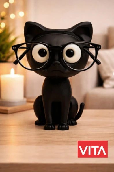 glowify prime glowify prime SEVİMLİ SİYAH KEDİ Gözlük Standı Dekoratif Gözlük Tutucu Masaüstü Gözlük Standı Hediye Organizer Çok Renkli ürün görseli 1