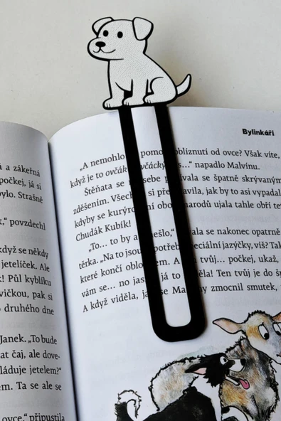 glowify prime glowify prime Sevimli Oturan Köpek Şeklinde Kitap Ayracı - Tatlı Köpek Kitap Ayracı Beyaz/Siyah Köpek ürün görseli 1