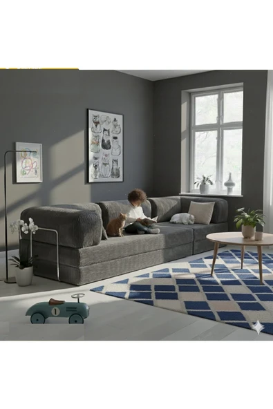 HEREV K300X100 KÖŞE KOLTUK TAKIMI YIKANABİLİR KADİFE KUMAŞLI MODÜLER KÖŞE TAKIMI Metalik ürün görseli 1