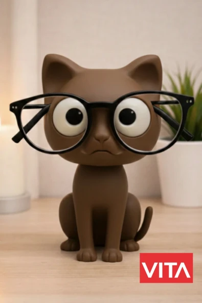 glowify prime glowify prime SEVİMLİ SİYAH KEDİ Gözlük Standı Dekoratif Gözlük Tutucu Masaüstü Gözlük Standı Hediye Organizer Kahverengi ürün görseli 1