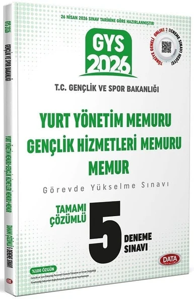 Data 2026 GYS Gençlik ve Spor Bakanlığı Yurt Yönetim, Gençlik Hizmetleri Memuru ve Memur 5 Deneme Çözümlü Görevde Yükselme Data Yayınları ürün görseli 1