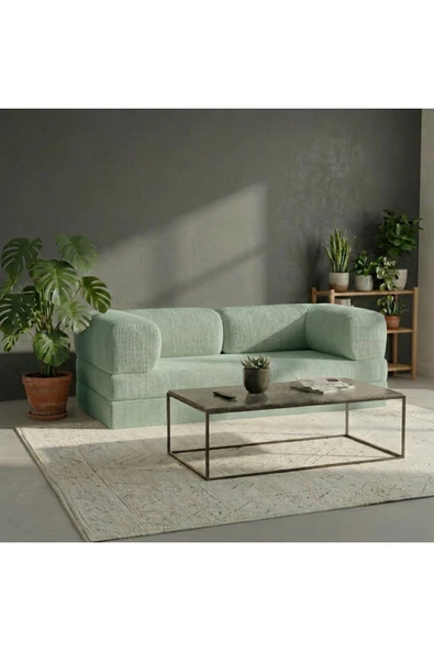 HEREV 180X90 SÜNGER KANEPE YIKANABİLİR KADİFE KUMAŞLI KOLTUK Yeşil ürün görseli 1