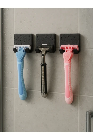 GLOWİFY PRİME Yapışkanlı Jilet Tutucu – Banyo ve Duş İçin Duvar Askısı, Düzenleyici Askı Siyah 1 ADET ürün görseli 1