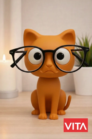 glowify prime glowify prime SEVİMLİ SİYAH KEDİ Gözlük Standı Dekoratif Gözlük Tutucu Masaüstü Gözlük Standı Hediye Organizer Bej ürün görseli 1