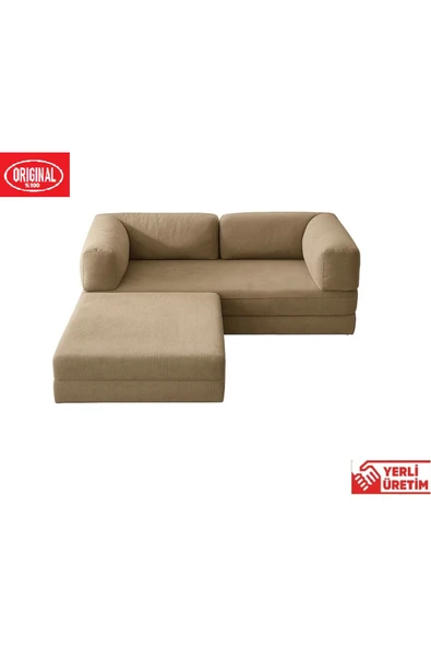 HEREV K180X180 KÖŞE TAKIMI MODÜLER L TİPİ ŞARK KÖŞE ORJİNAL SÜNGERLİ KADİFE KUMAŞLI KANEPE Bej ürün görseli 1