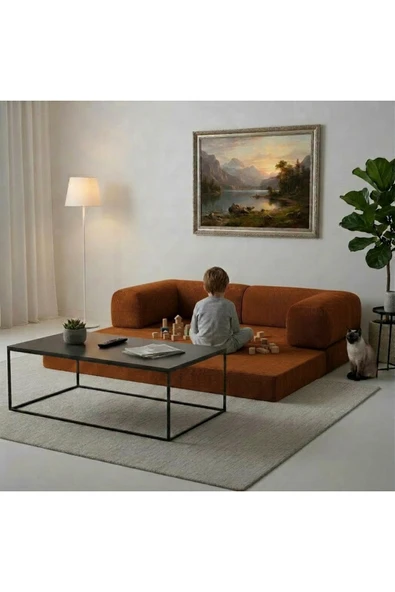 HEREV 180X90 SÜNGER KANEPE YIKANABİLİR KADİFE KUMAŞLI KOLTUK Turuncu ürün görseli 1