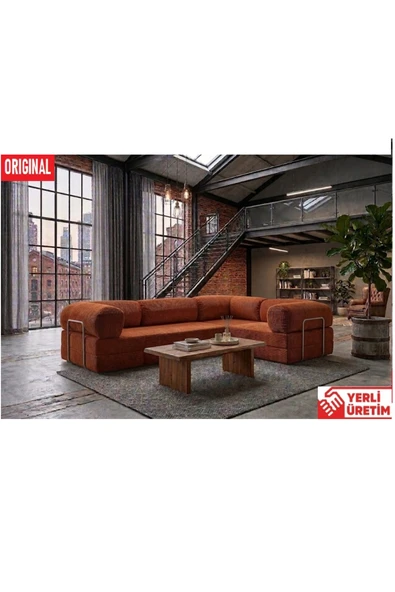HEREV KK300X200 KÖŞE KOLTUK 2 YATAKLI FİTİLLİ KADİFE KUMAŞLI ŞARK KÖŞE Turuncu ürün görseli 1