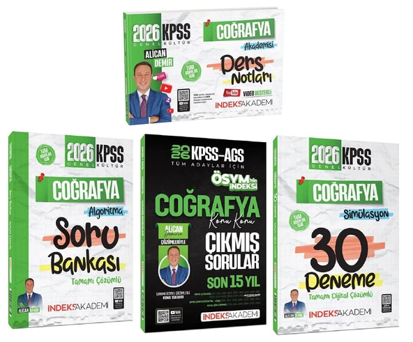 İndeks Akademi 2026 KPSS Coğrafya Ders Notları + Soru Bankası + Çıkmış Sorular + 30 Deneme 4 lü Set - Alican Demir İndeks Akademi Yayıncılık ürün görseli 1