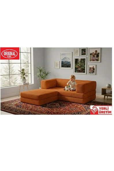 HEREV K180X180 KÖŞE TAKIMI MODÜLER L TİPİ ŞARK KÖŞE ORJİNAL SÜNGERLİ KADİFE KUMAŞLI KANEPE Turuncu ürün görseli 1